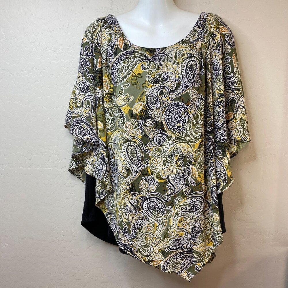NY Collection Womens Paisley Overlay Tunic Top Black Size 2X